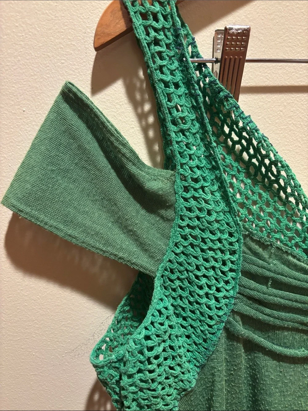 Free People Green Cold-Shoulder Knit Tank with Crochet Straps